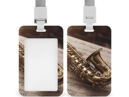Porta Crachá Unissex, Porta Crachá Charmoso Com Estampa De Saxofone Em Partitura, Crachá Com Nome E Função Profissional