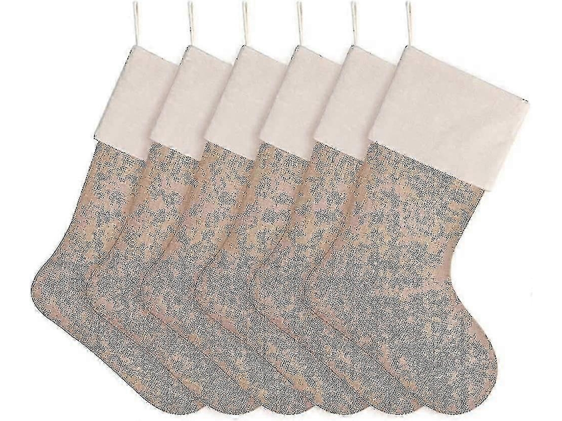 Conjunto De 6 Meias De Natal De Juta Natural Para Pendurar Na Lareira, Ideais Para Presentes, Lembrancinhas E Projetos Artesanais. Hengjian