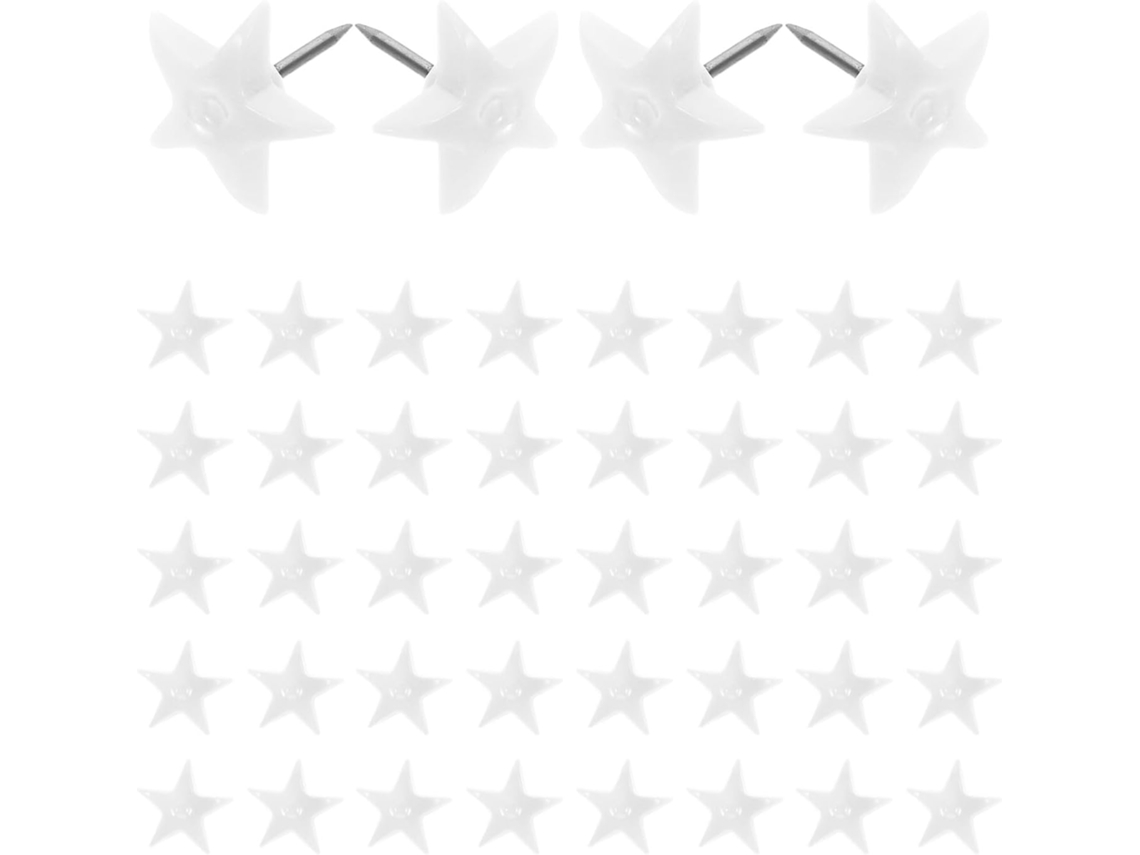Conjunto De 50 Tachinhas Brancas Em Formato Estrela Para Murais, Quadros De Cortiça E Painés Fotos Ideais Para Mapas
