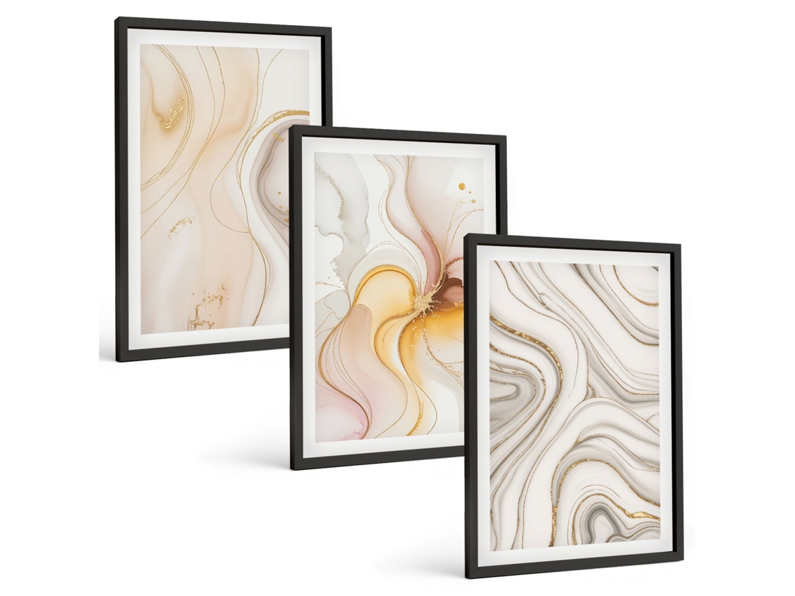 Pinturas Murais Modernas Padrões Abstratos Quentes Moldura Preta Quadros Para O Escritório Espelharte (3 Piezas De 40x60 Cm)