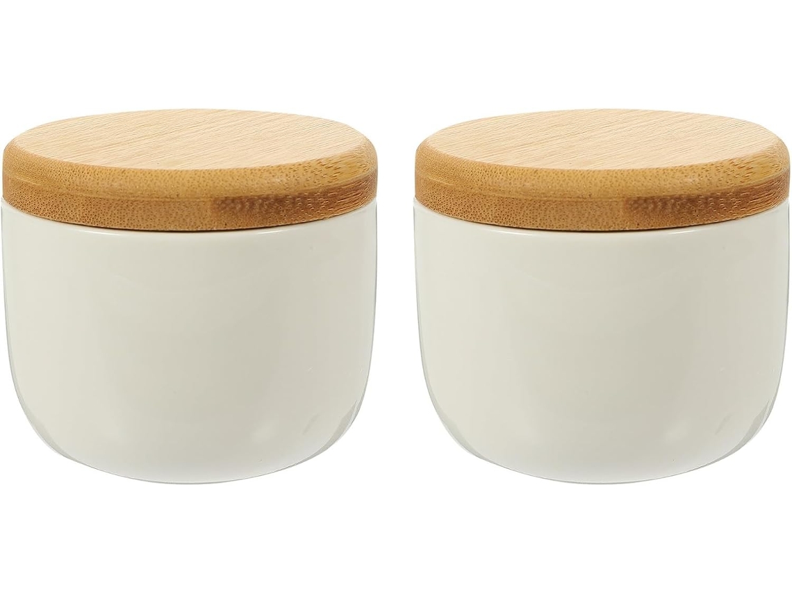 Conjunto De 2 Recipientes Herméticos Cerâmica 150ml Com Tampa Bambu