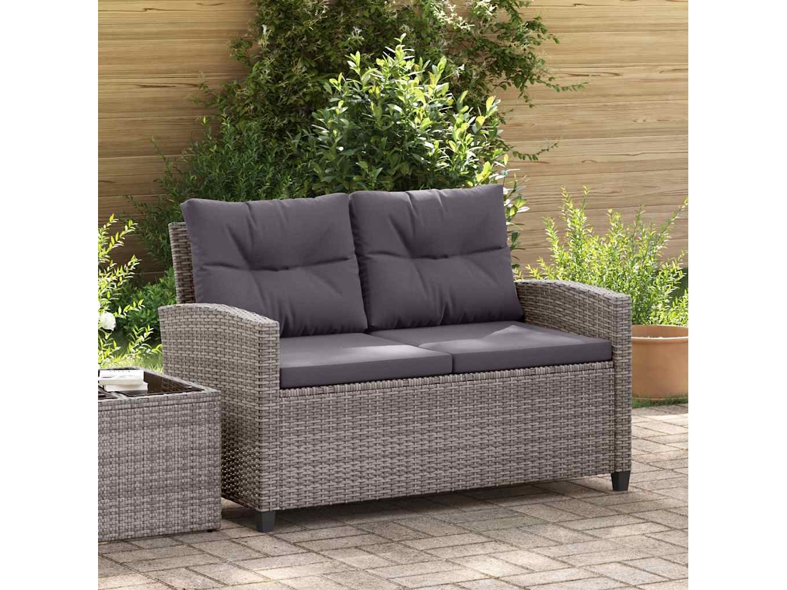 Vidaxl Sofá De Jardim 2 Lugares Com Almofadões 124 Cm Vime Pe Cinzento