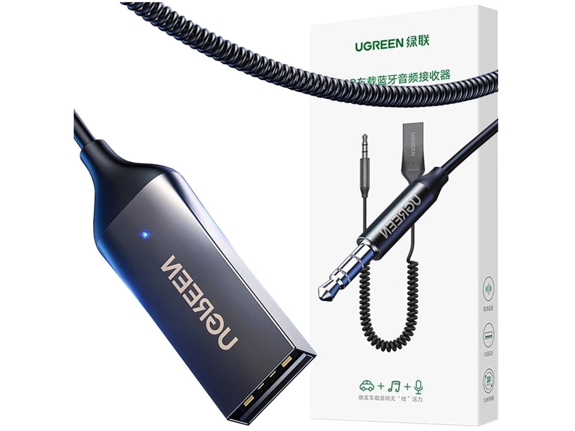 Receptor De Áudio Bluetooth 5.0 Ugreen Com Cabo Usb Adaptador E Conexão Aux Preto 70601