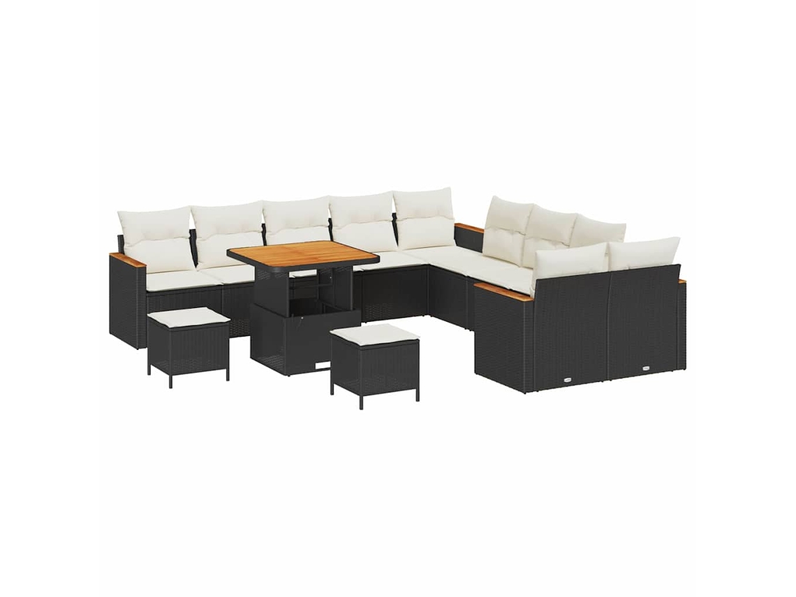 Conjunto 13 Sofá De Jardim Vidaxl Preto Vime Pe (80 X 80 X 71 Cm)