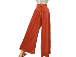 2026-pantalones Casuales De Verano Para Mujer De Cintura Alta Elástica Con Bolsillos Flowy M Ladrillo Vermelho