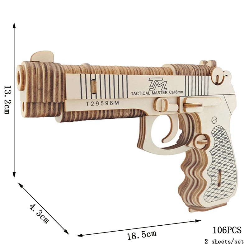 Quebra cabeça 3d de Madeira com Tema Militar Kit de Montagem Diy MDUG (bereta M92f)