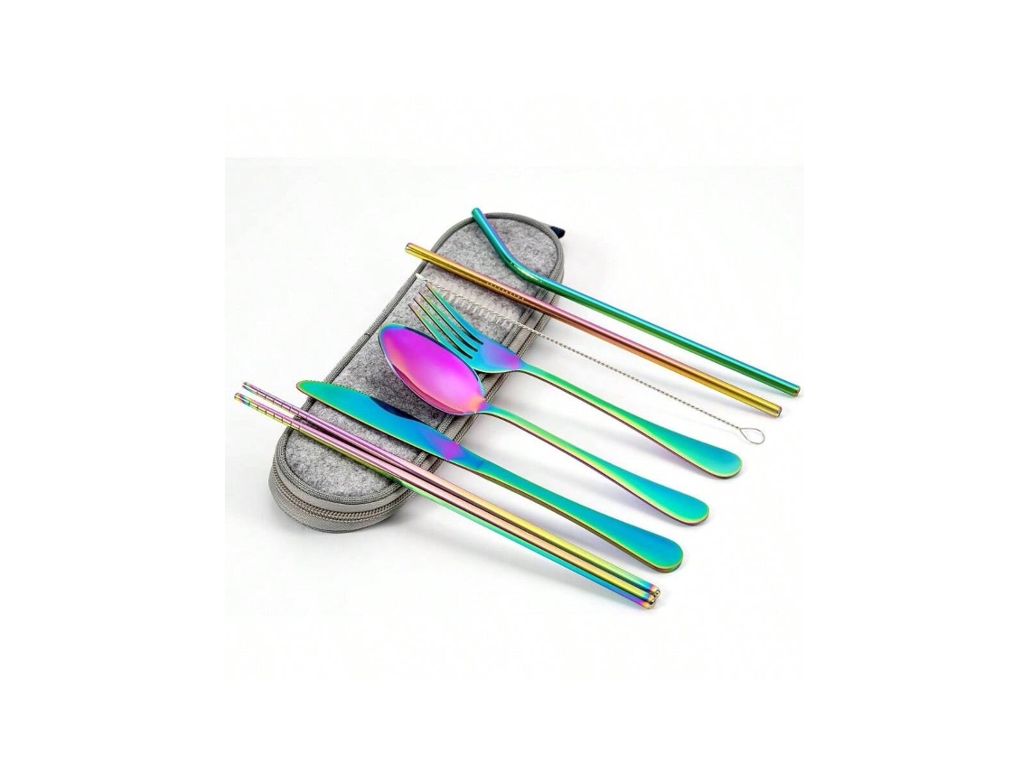 Conjunto 8 Peças Talheres Reutilizáveis ​​inoxidáveis ​​ Com Estojo, Portátil, Para Campismo, Lunch Box. Igvtrade