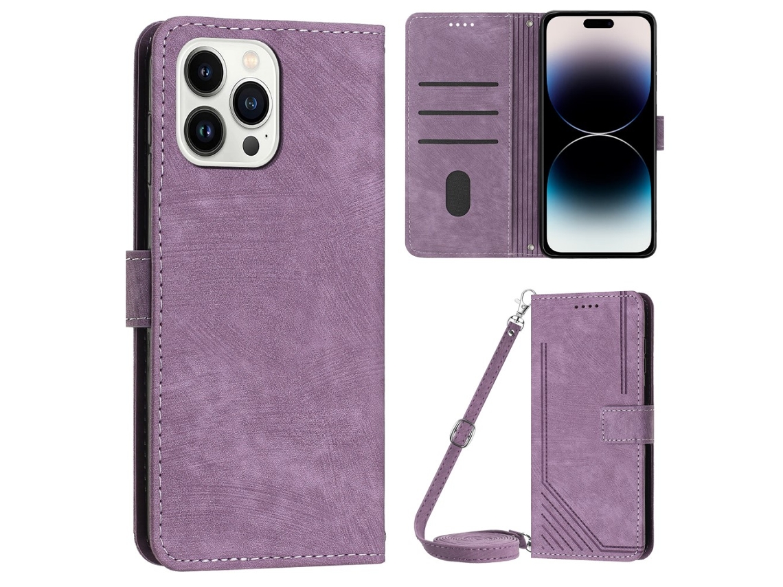 Capa Para Iphone 14 Pro Pele Sintética Roxo