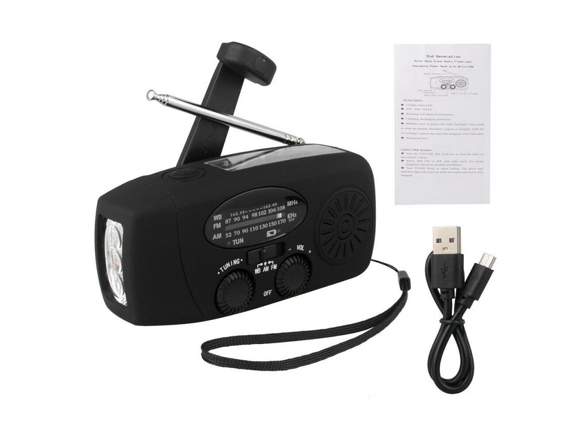 Rádio de Emergência, Portátil com Manivela e Bateria 4000mah, AM/FM/WB, Alerta Meteorológico | AQUAFORGE
