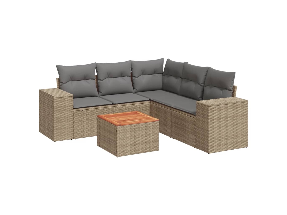 Conjunto de 6 Sofás P/ Jardim com Almofadões Vime Pe Bege MAISON EXCLUSIVE (80x200 cm)