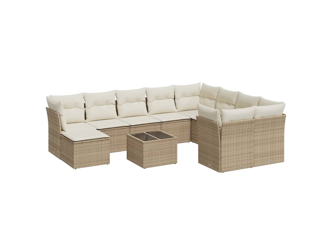 Conjunto de 11 sofás de jardim com almofadões Vime Pe Bege MAISON EXCLUSIVE