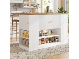 Ilha De Cozinha Moderna 140x70x90 Cm - Com Gavetas, Prateleiras E Armários - Branco