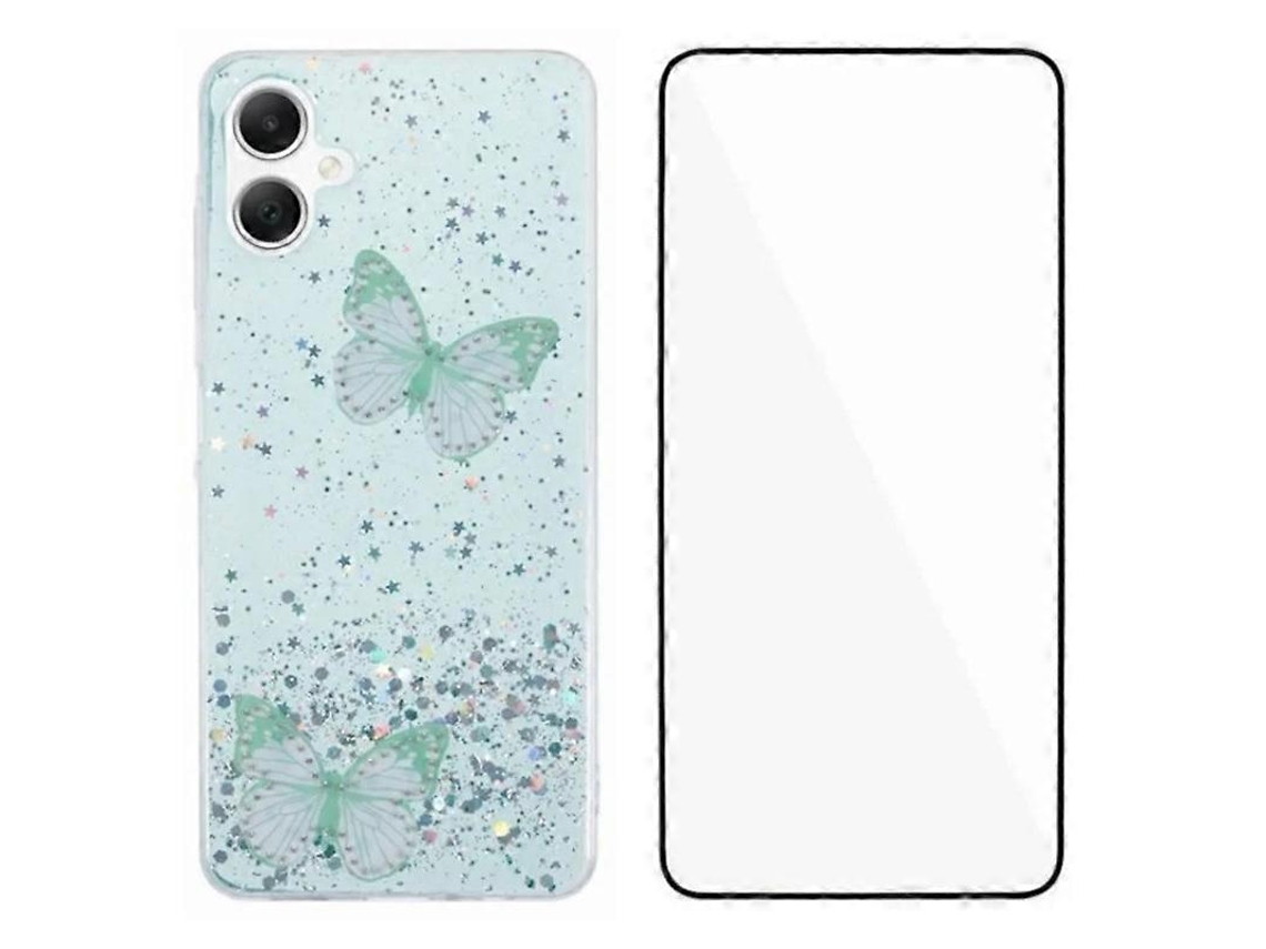 Capa De Tpu Wanlonfeng Série Aw Pvc Borboleta Epóxi Com Película Hd Verde Para Samsung Galaxy A07 4g