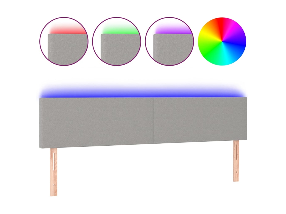 Cabeceira de Cama SFUSHOS com Luzes LED Tecido 160x5x78/88 cm Cinza Claro
