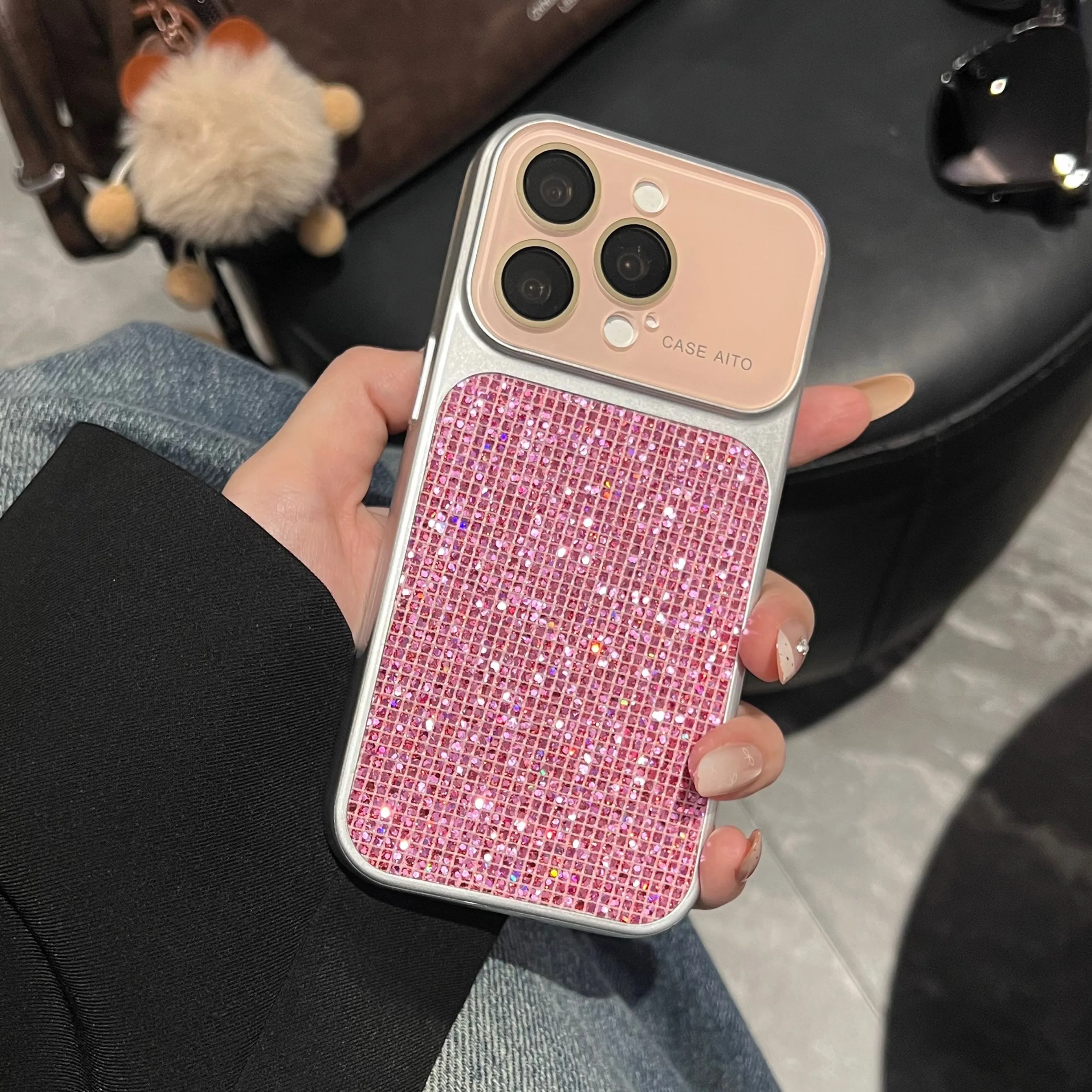 Capa Brilhante Para Iphone 16 Pro Rosa Com Ampla Proteção Para A Câmera E À Prova De Choque.