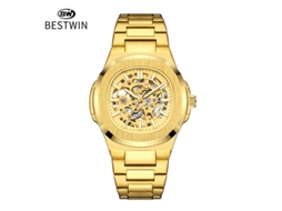 Relógio Esqueleto Luminoso Masculino Dourado MDUG