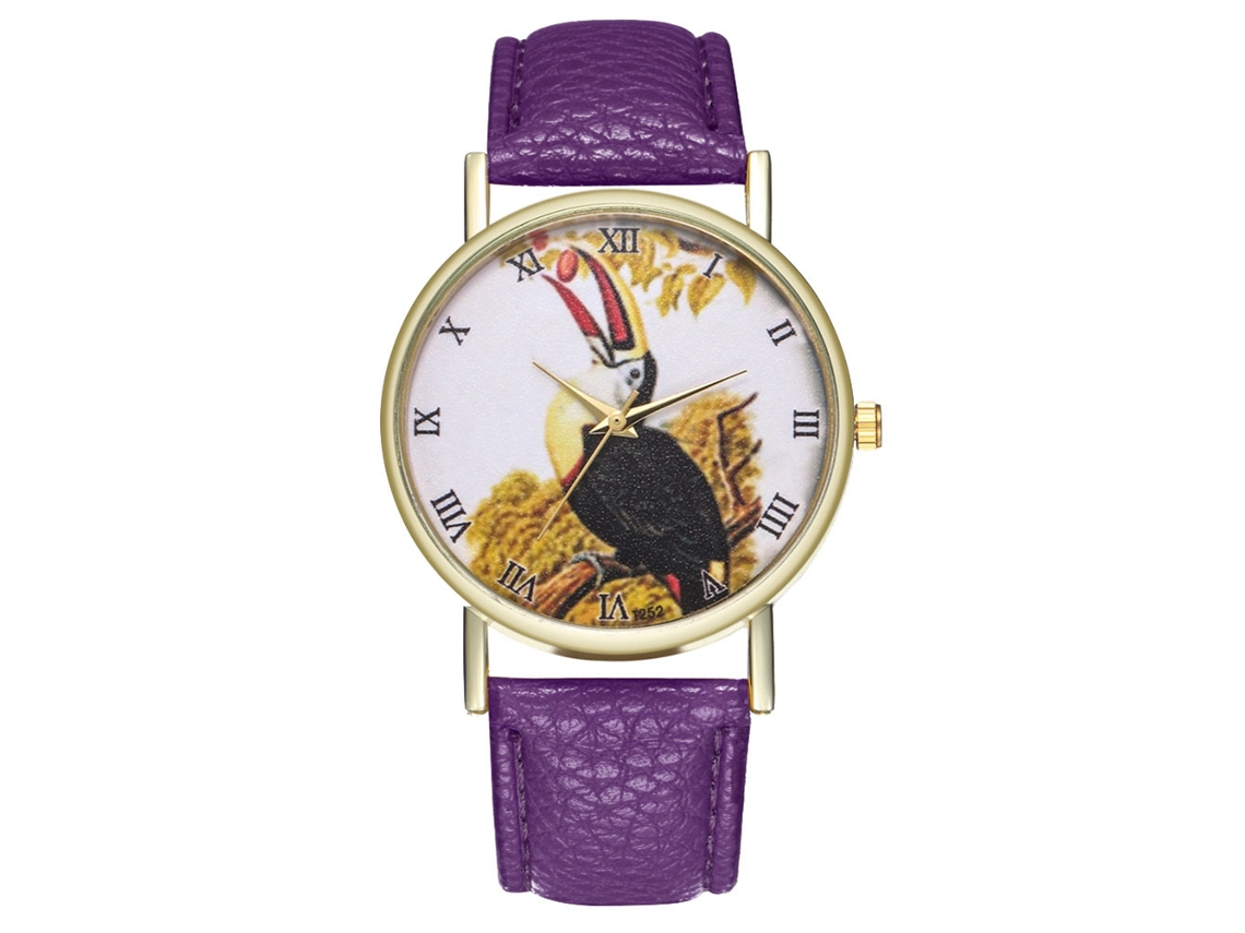Reloj Unisex De Cuarzo Con Correa De Cuero Pu Patrón Animal Dial Romano Morado