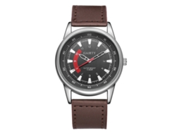 Relógio de pulso analógico masculino Gaiety, mostrador redondo, pulseira de PU, movimento de quartzo, marrom escuro