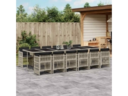 Vidaxl 13 Pcs Conj. Jantar Jardim C/ Almofadões Vime Pe Cinzento-claro