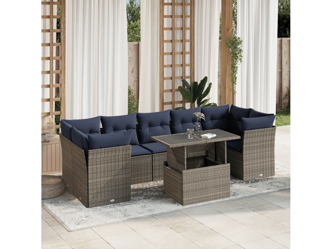 Vidaxl Conjunto De Sofá De Jardim Com 8 Peças E Almofadas Em Rattan Sintético Cinza