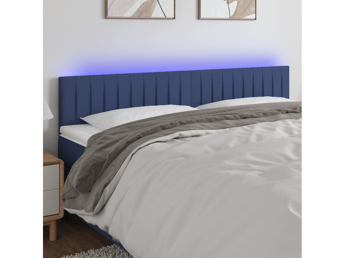 Vidaxl Cabeceira De Cama C/ Luzes Led Tecido 160x5x78/88 Cm Azul
