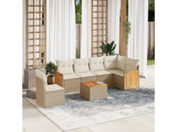Vidaxl 7 Pcs Conjunto De Sofás P/ Jardim Com Almofadões Vime Pe Bege