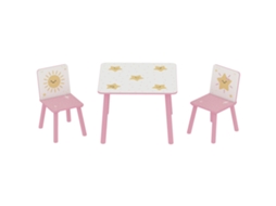 Mesa e cadeiras infantis 3 peças, 60x60x44cm, pinho, rosa, para +3 anos | S/MARCA