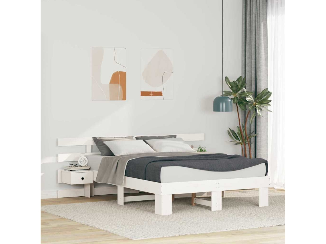 Vidaxl Estrutura da Cama com Cabeceira Branco 135 X 190 Cm