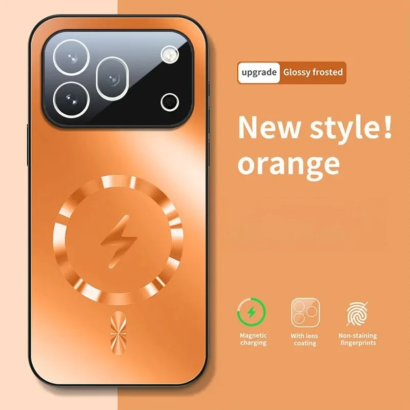 (laranja, Honor 600 Pro) Capa Magnética Para Celular Com Lente De Vidro Fosco, Compatível Com Carregamento Sem Fio Magsafe.