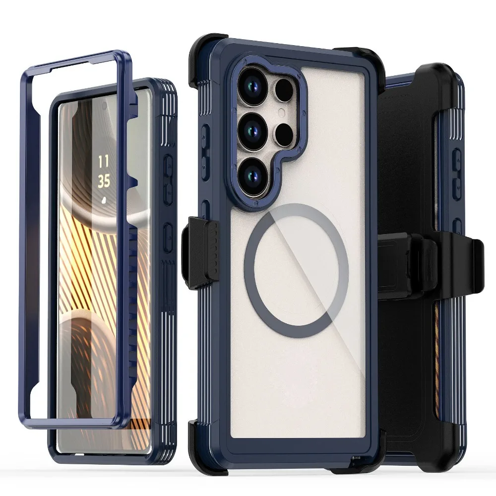 (azul, Galaxy S25) Capa Protetora Magnética À Prova De Choque, Compatível Com Samsung, Com Clipe.
