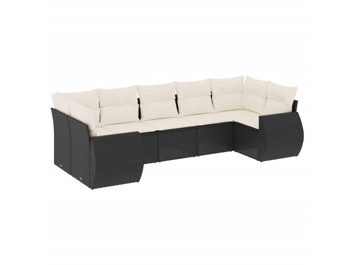 Conjunto 7 de sofás p/ jardim c/ almofadões VIDAXL vime PE preto