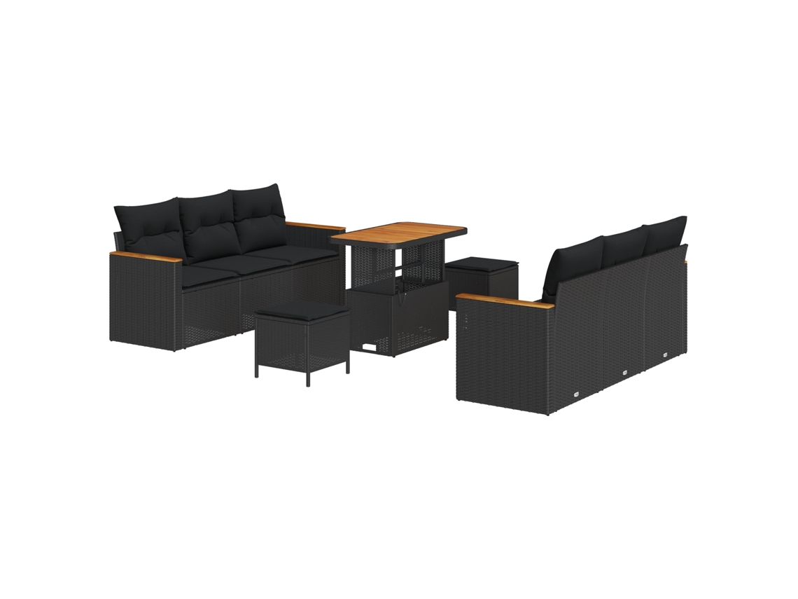Conjunto 11 Conjunto De Sofá De Jardim Vidaxl Preto Vime Pe (204 X 179 X 85 Cm)