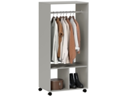 Armário Guarda-roupa Com 2 Nichos, 4 Rodas Giratórias, Dim. 60l X 40p X 128a Cm, Cinza