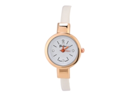 Relógio de Pulso Feminino Analógico Quartzo com Cinto Pu Pequeno Mostrador Redondo Branco