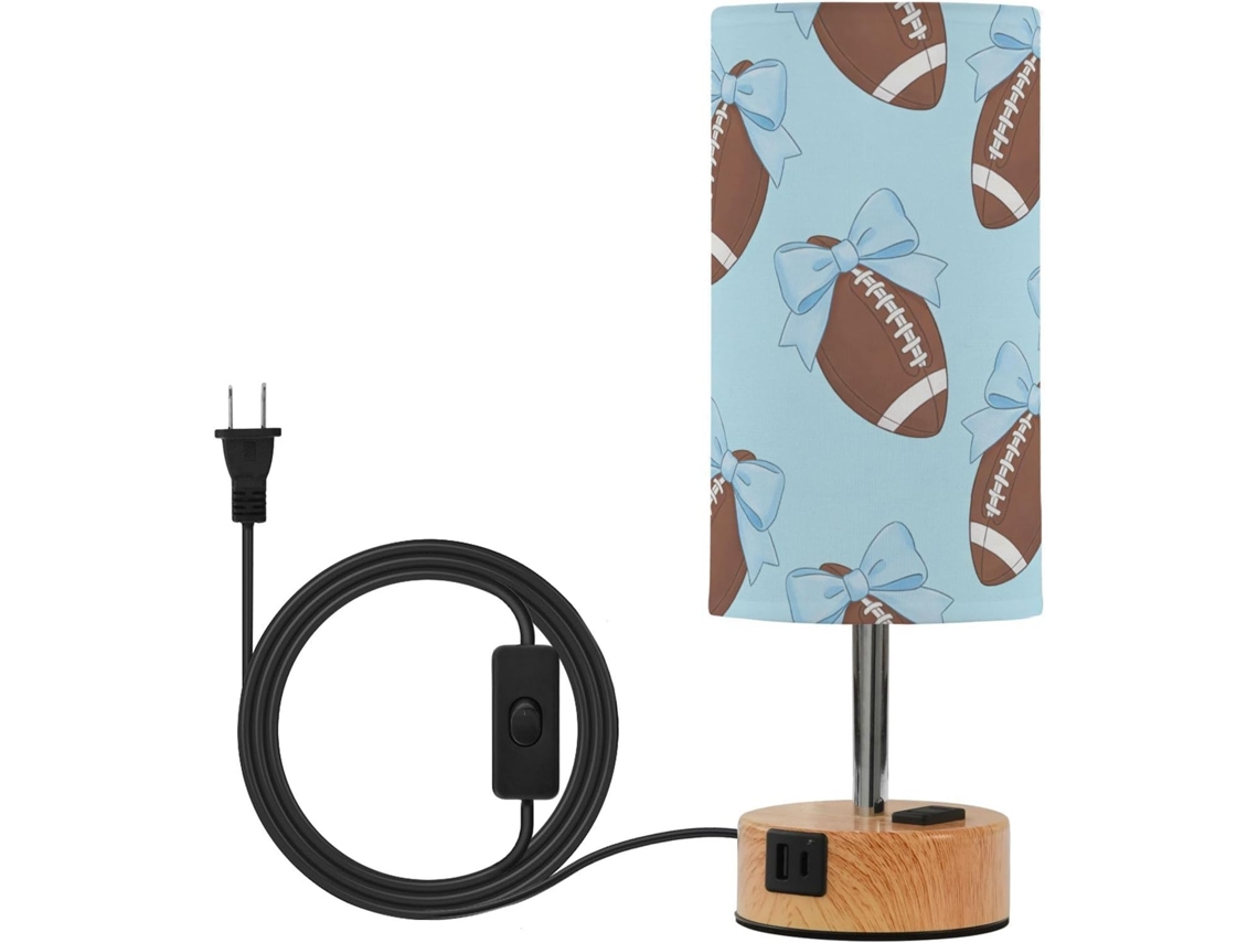 Luminária de mesa pequena Junzan com estampa de borboleta e rugby, 3 níveis de intensidade, portas USB com certificação CEA.