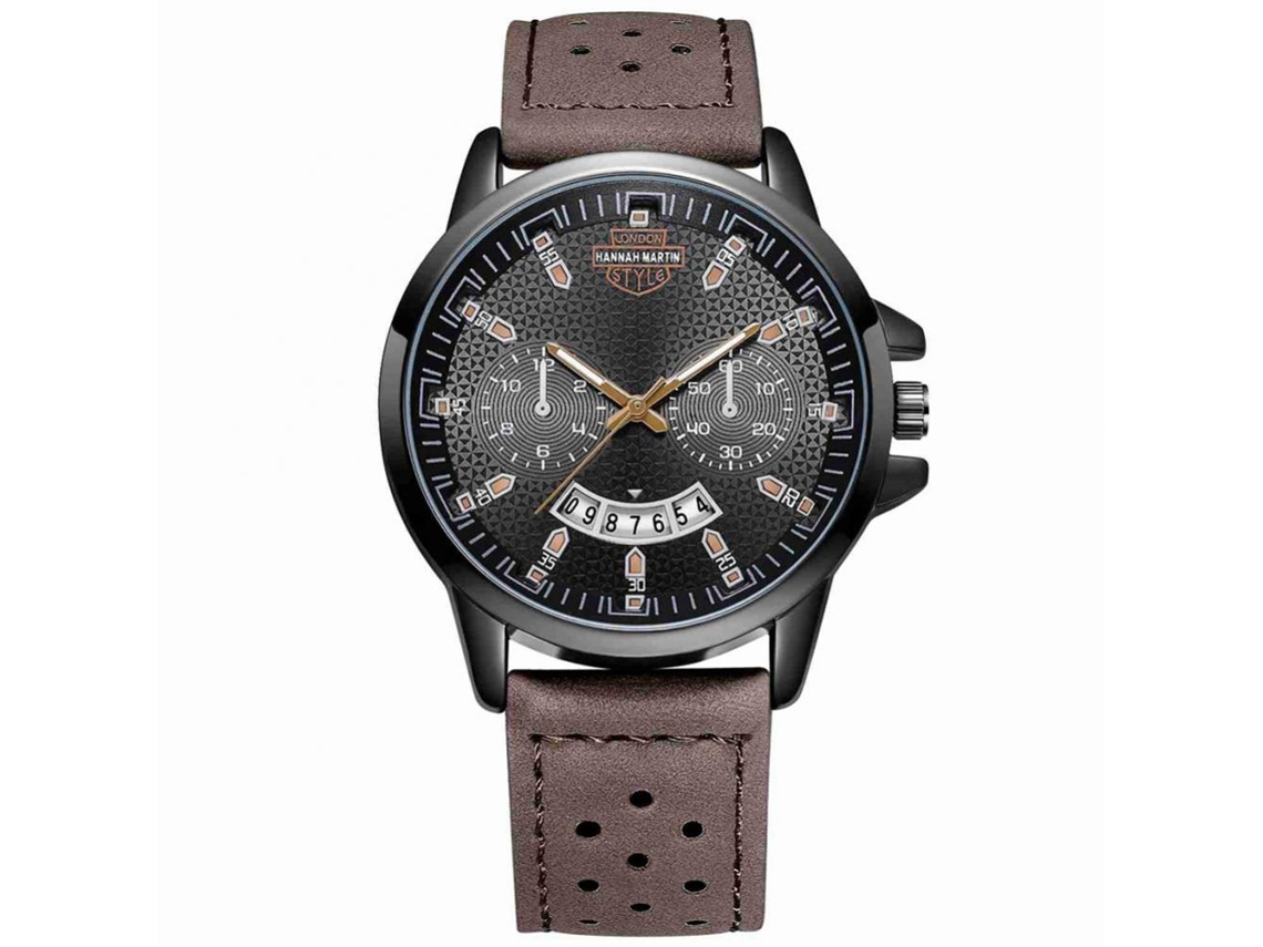 Relógio masculino Hannah Martin, à prova d'água, moderno, casual, com pulseira ajustável, modelo 6011sk, marrom escuro.