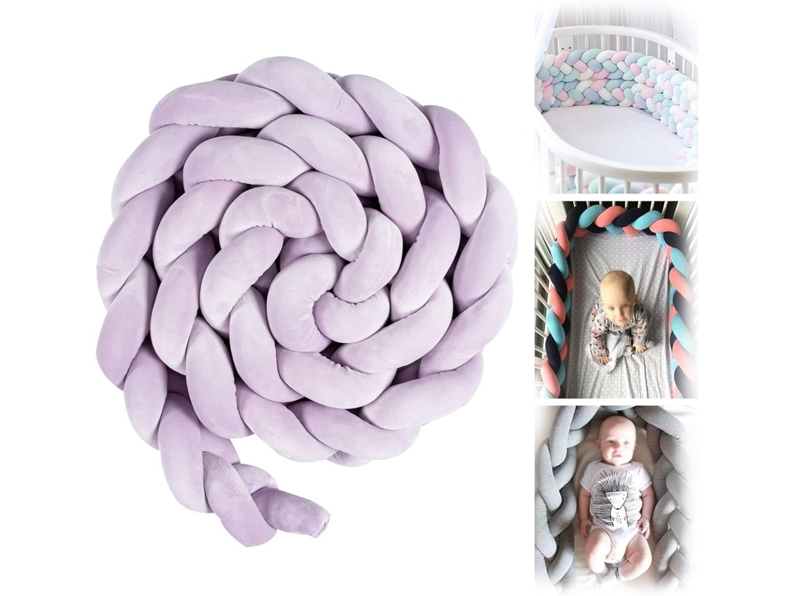 Almofada De Berço Trançada, 200cm, Violeta Para Proteção Anticolisão Elysve