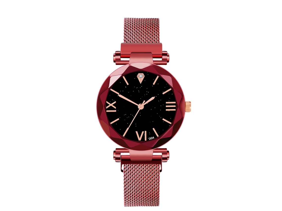 Relógio de Pulso Masculino Casual de Quartzo com Pulseira de Malha Cor Vermelha
