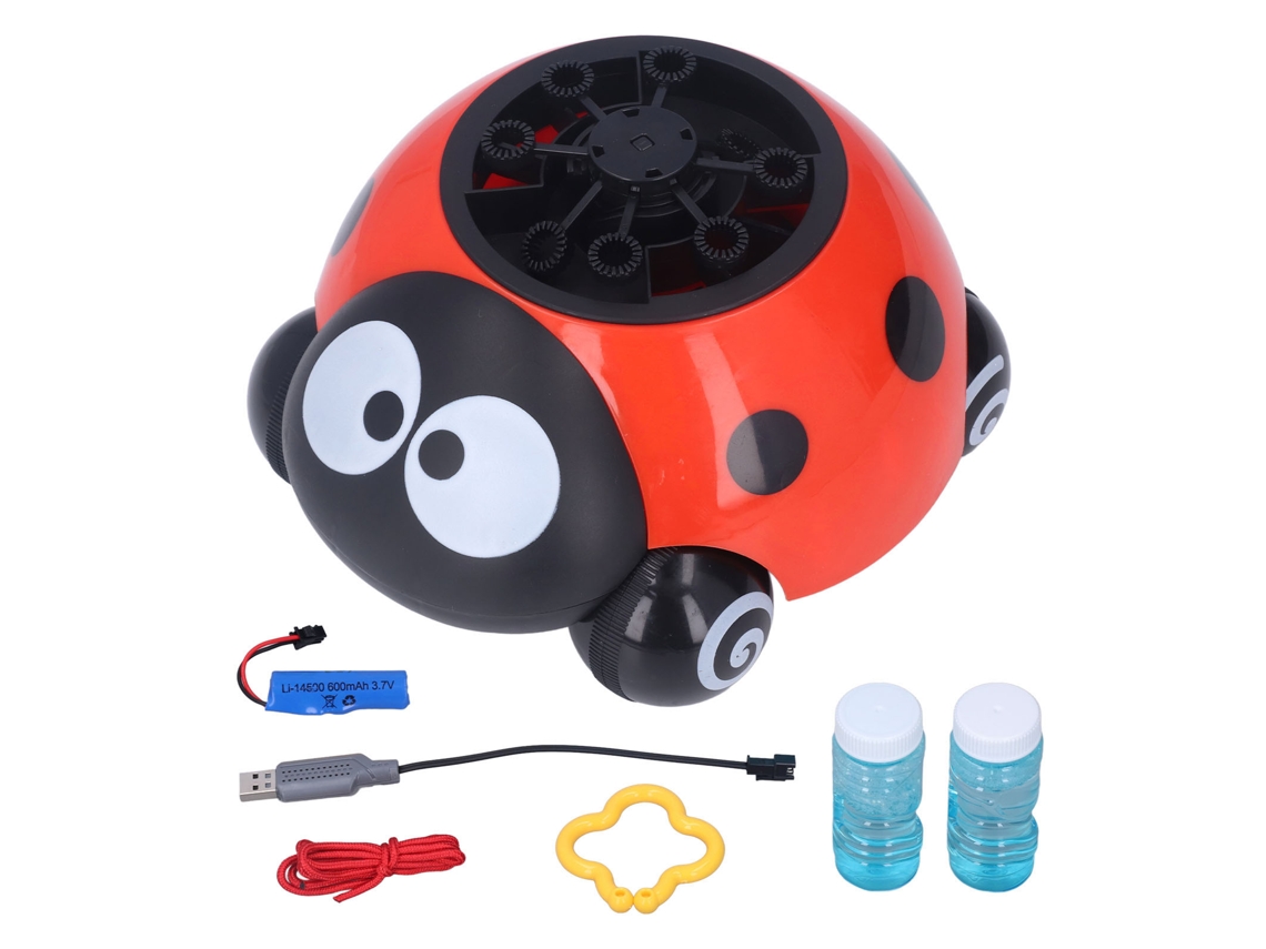 Primerox máquina de Bolhas Automática Infantil Forma de Joaninha Vermelha com 2 Soluções 50ml