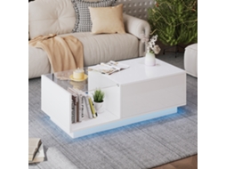 Mesa De Centro Led Brilhante Ajustável Com Armazenamento Oculto 50x100x Cm Branca Para Sala De Estar Mega Echo Trade Shop (33 46,5)