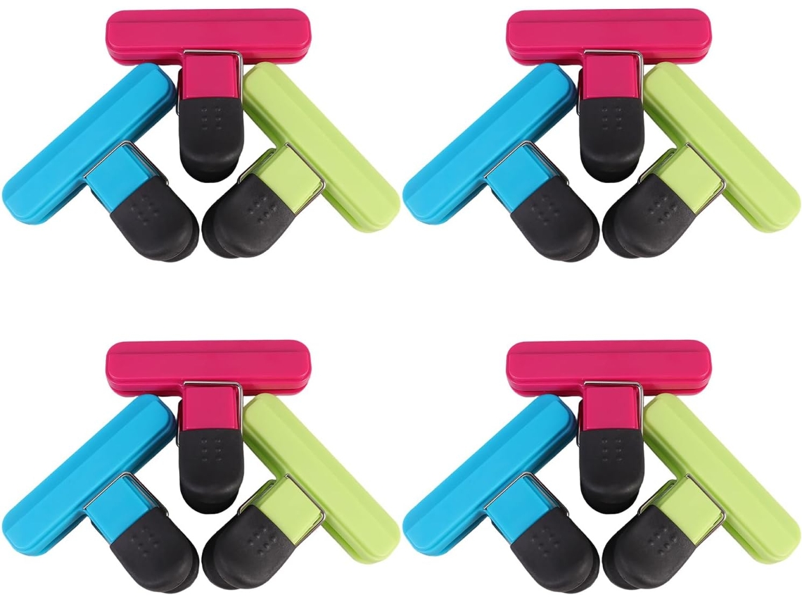 Conjunto de 12 prendedores para sacos de alimentos, feitos de material ABS, fáceis de limpar e que economizam espaço.