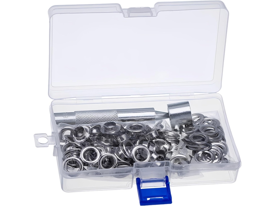 Kit Ilhós, Conjunto de 100 Ilhós Pratados Com Ferramenta Perfuração,