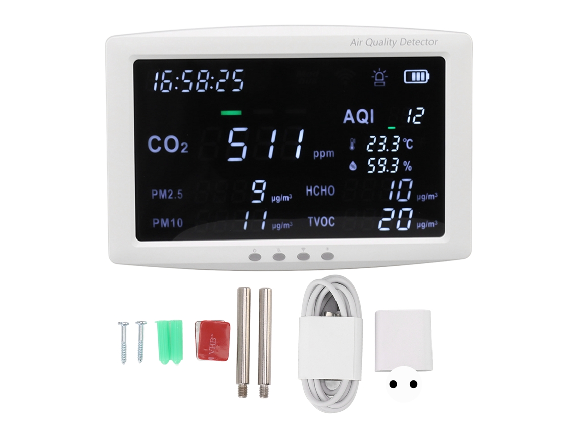 Laxiscreed Detector De Co₂ Com Monitor De Temperatura E Humidade, Ecrã Amplo Para Fácil Visualização