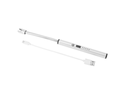 Isqueiro elétrico de arco rotativo 360° recarregável por USB para churrasco, cigarros e fogões (prata)