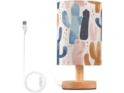 Abajur De Cabeceira Em Aquarela Com Estampa Cacto, Portas De Carregamento Usb C, Luminária De Mesa Cabeceira, Luminária