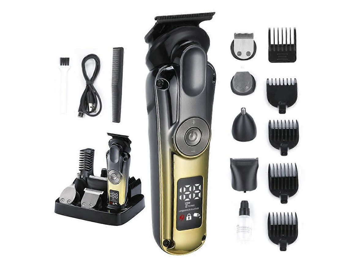 Kit De Aparador De Cabelo Multifuncional Dourado Com Display Digital E Acessórios