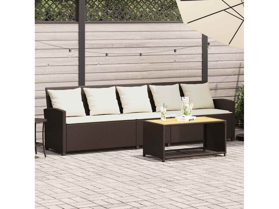 Vidaxl Sofá De Jardim Com Almofadões 5 Lugares Vime Pe Castanho