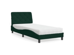 Vidaxl Cama Com Colchão 80x200 Cm Veludo Verde-escuro