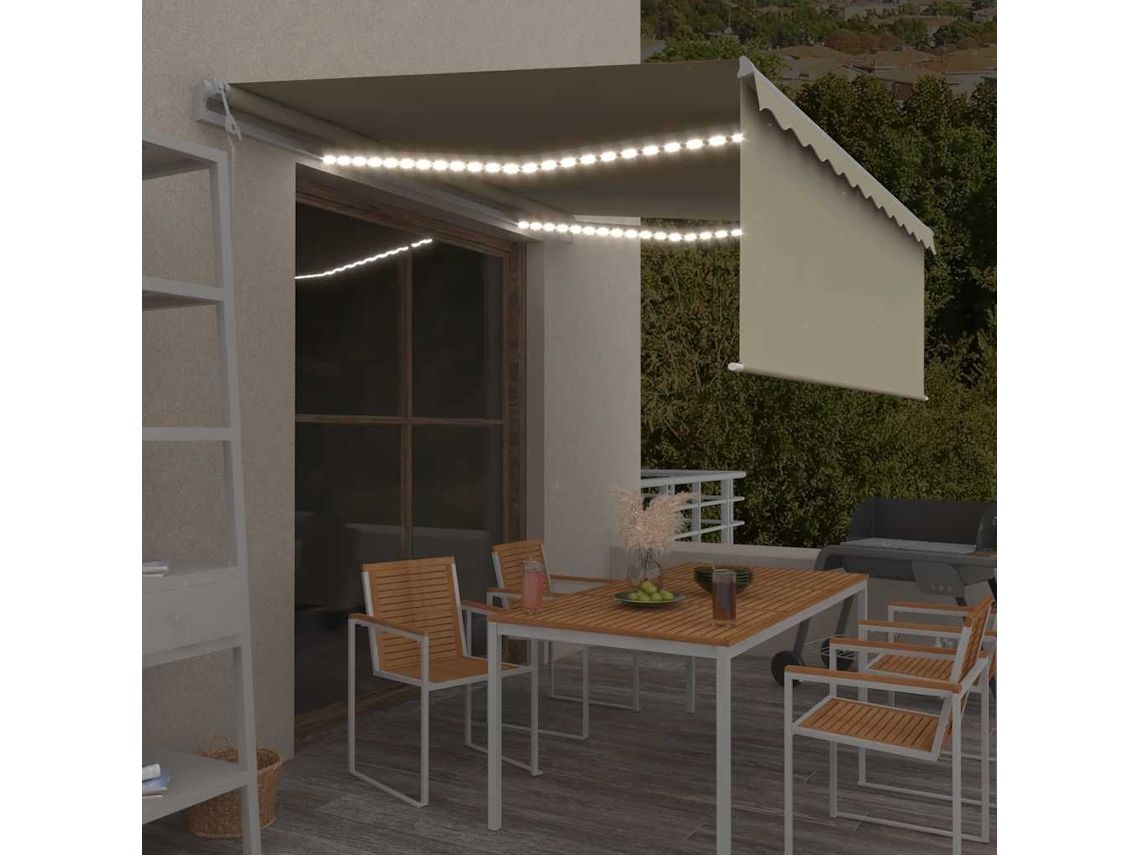 Vidaxl Toldo Automático C/ Estore/led/sensor De Vento 4x3 M Cor Creme