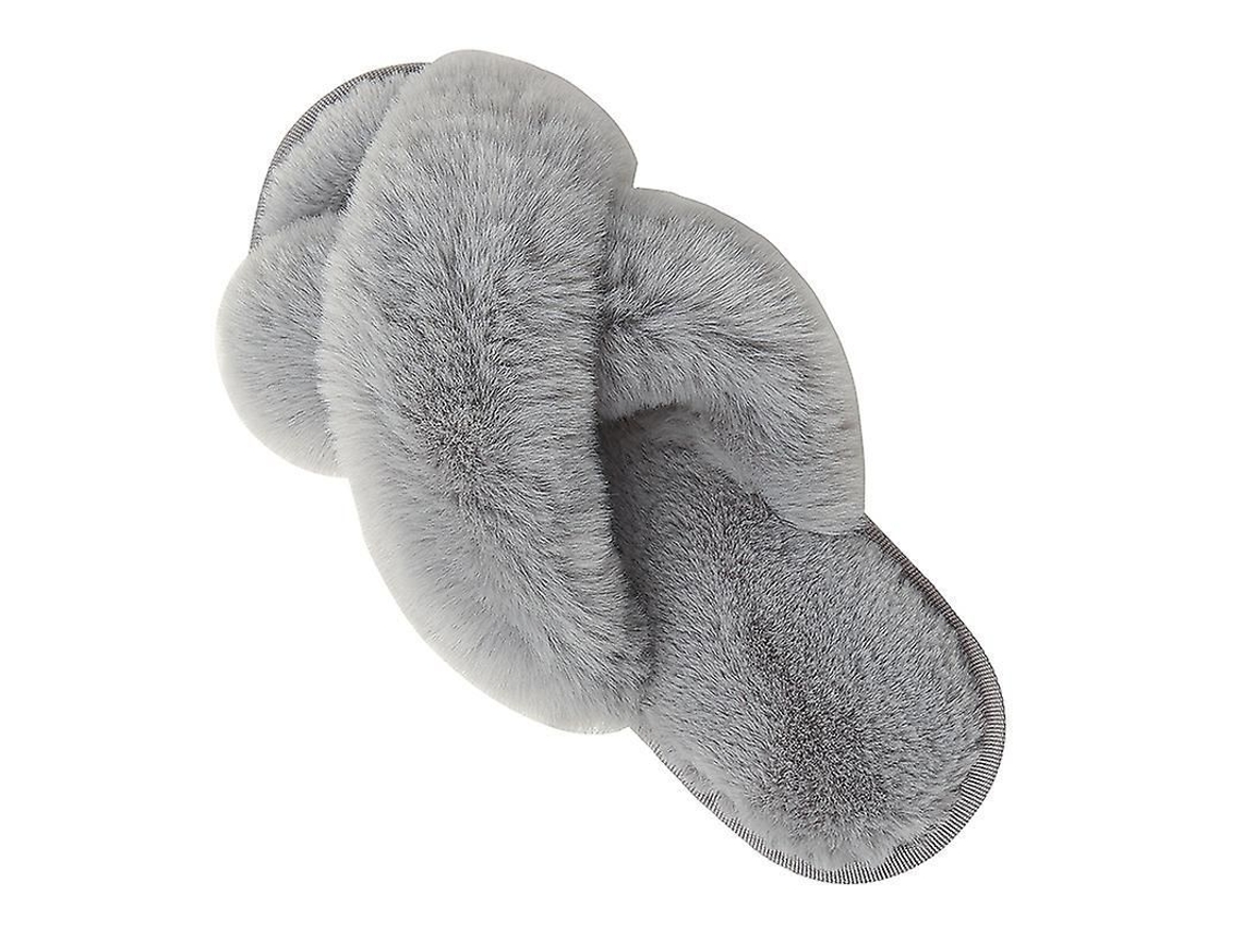 Zapatillas De Casa Para Mujer Con Correa Cruzada Punta Abierta Suave Plush Felpa Suela De Caucho Gris Talla 42-43 (us 11-12)